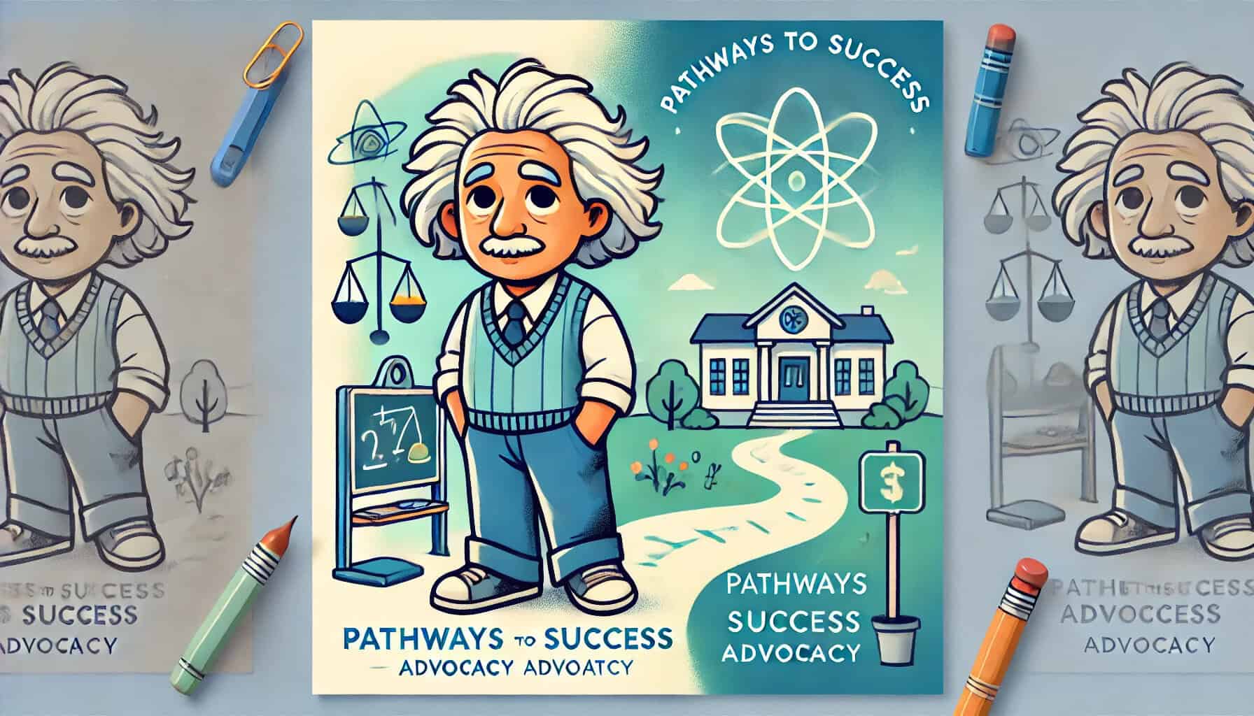 Innovative cartoon artwork depicting pathways to success, advocacy, and empowerment for Georgia prisoners, emphasizing education and personal growth in the criminal justice system.