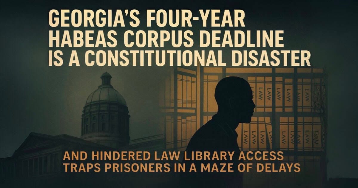 Georgia prisoners' speak about the four-year Habeas Corpus deadline in Georgia being a constitutional disaster, highlighting the hurdles in accessing law libraries and the delays that trap inmates in a maze of legal challenges.