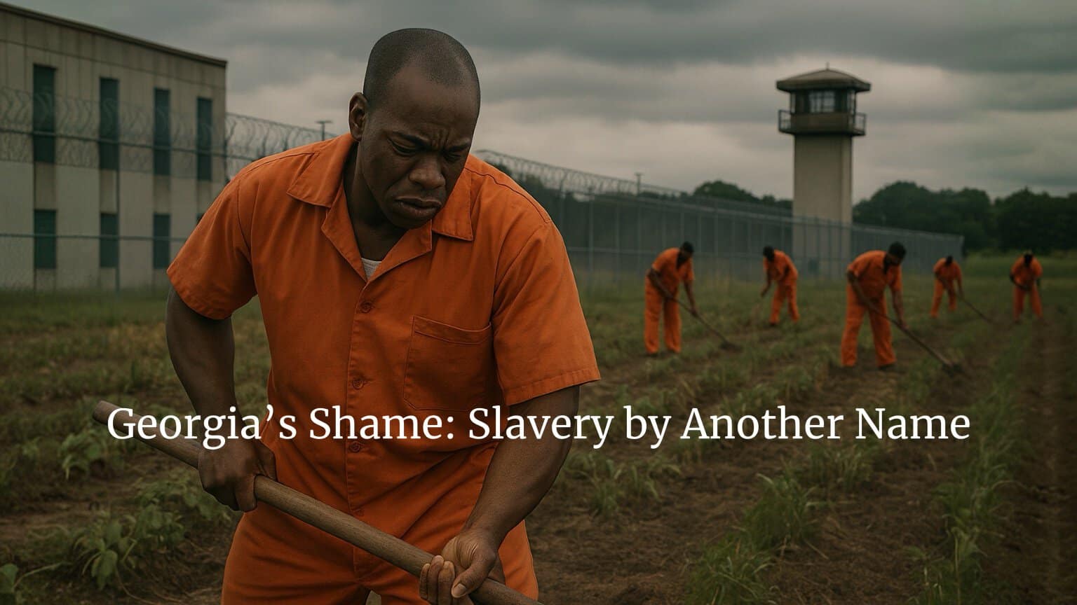 Prisoner planting crops at Georgia prison, inmates in orange uniform working outdoors, highlighting issues of incarceration and forced labor in Georgia, Georgia Prisoners' Speak.