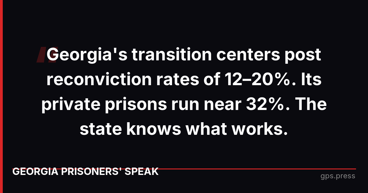 Georgia's transition centers post reconviction rates of 12–20%. Its private prisons run near 32%. The state knows what works.