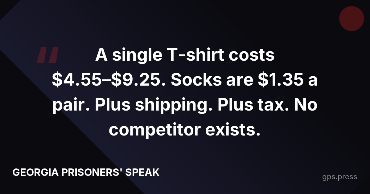 A single T-shirt costs $4.55–$9.25. Socks are $1.35 a pair. Plus shipping. Plus tax. No competitor exists.