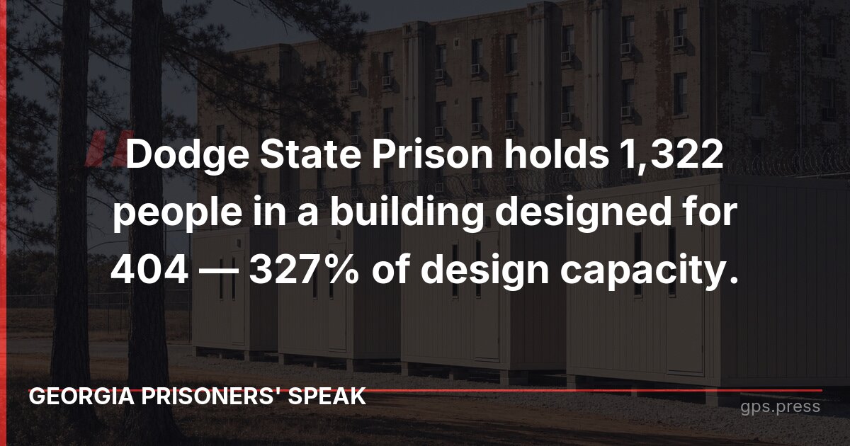 Dodge State Prison holds 1,322 people in a building designed for 404 — 327% of design capacity.