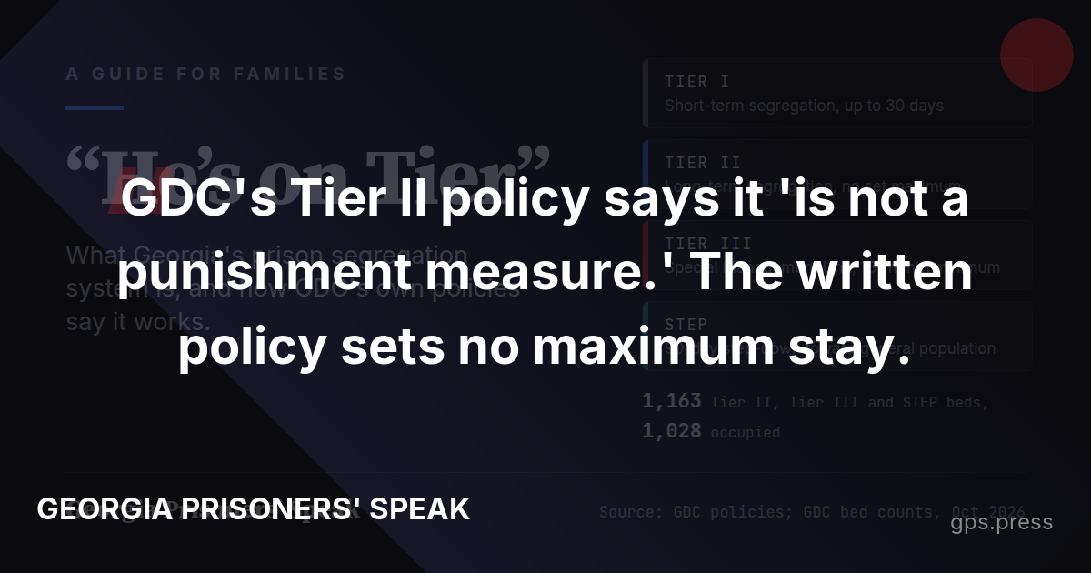 GDC's Tier II policy says it 'is not a punishment measure.' The written policy sets no maximum stay.