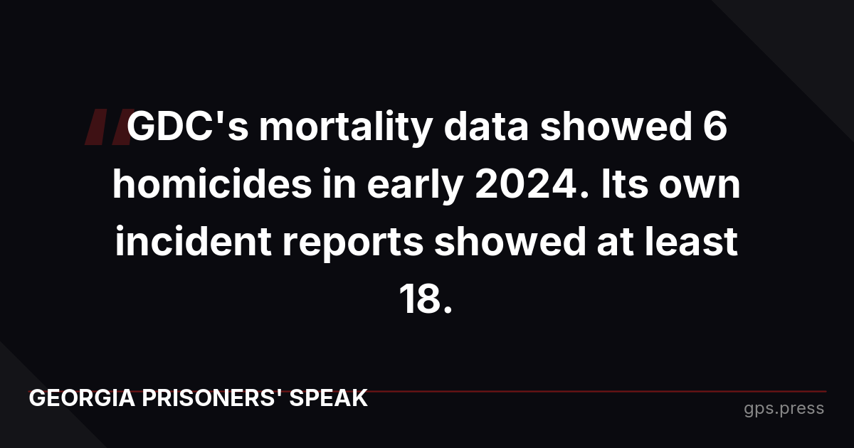 GDC's mortality data showed 6 homicides in early 2024. Its own incident reports showed at least 18.