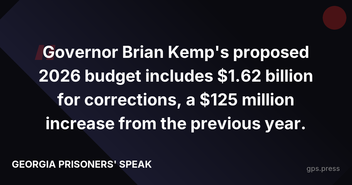 Governor Brian Kemp's proposed 2026 budget includes $1.62 billion for corrections, a $125 million increase from the previous year.