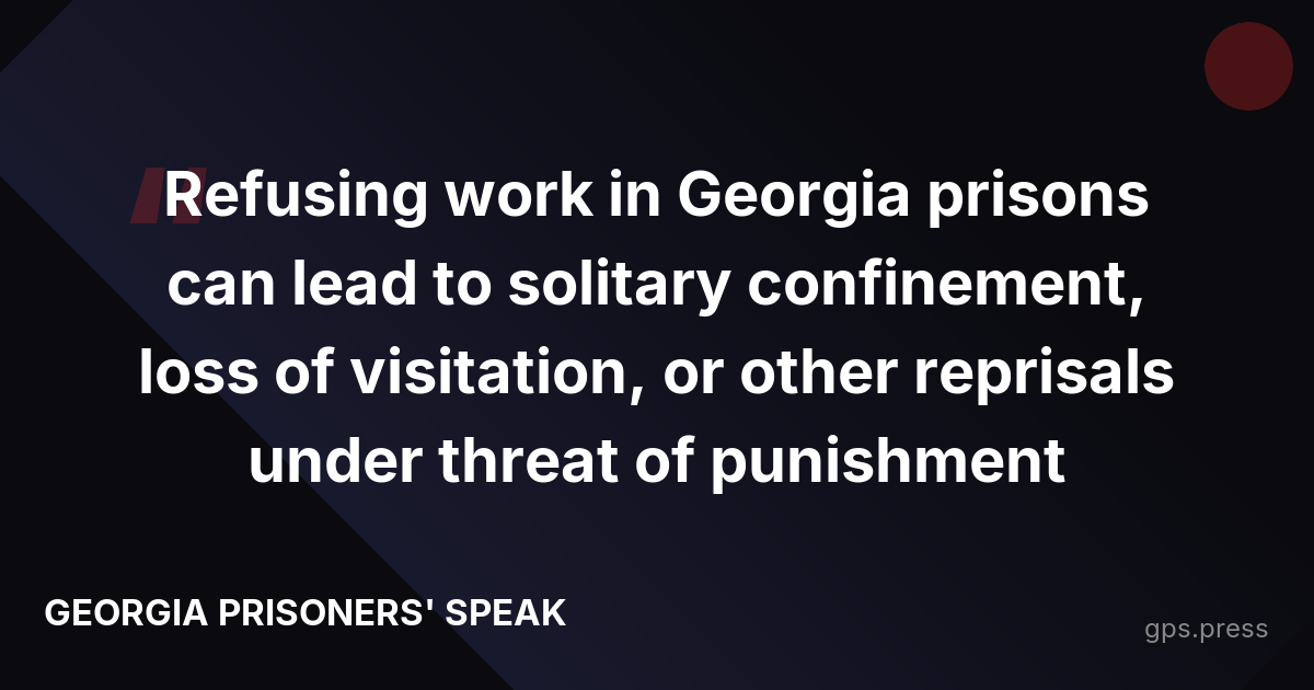 Refusing work in Georgia prisons can lead to solitary confinement, loss of visitation, or other reprisals under threat of punishment