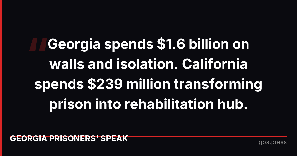 Georgia spends $1.6 billion on walls and isolation. California spends $239 million transforming prison into rehabilitation hub.