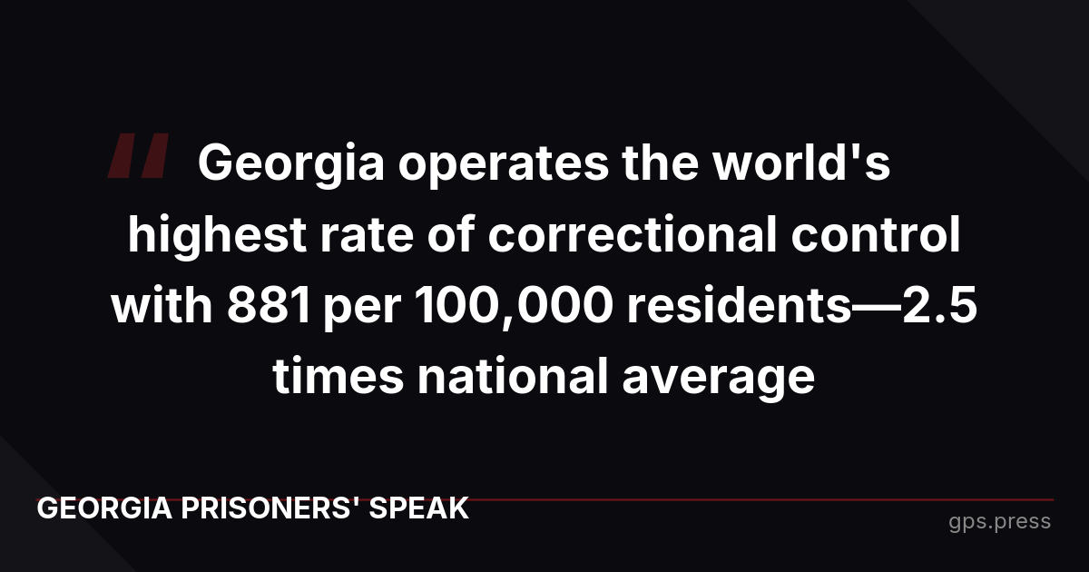 Georgia operates the world's highest rate of correctional control with 881 per 100,000 residents—2.5 times national average