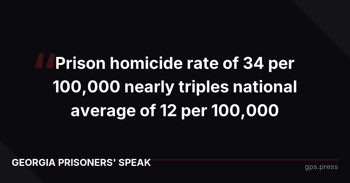Prison homicide rate of 34 per 100,000 nearly triples national average of 12 per 100,000