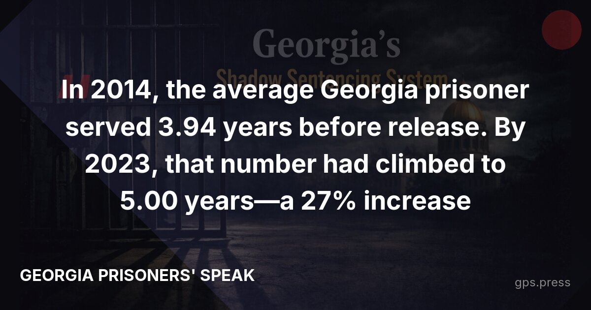 In 2014, the average Georgia prisoner served 3.94 years before release. By 2023, that number had climbed to 5.00 years—a 27% increase