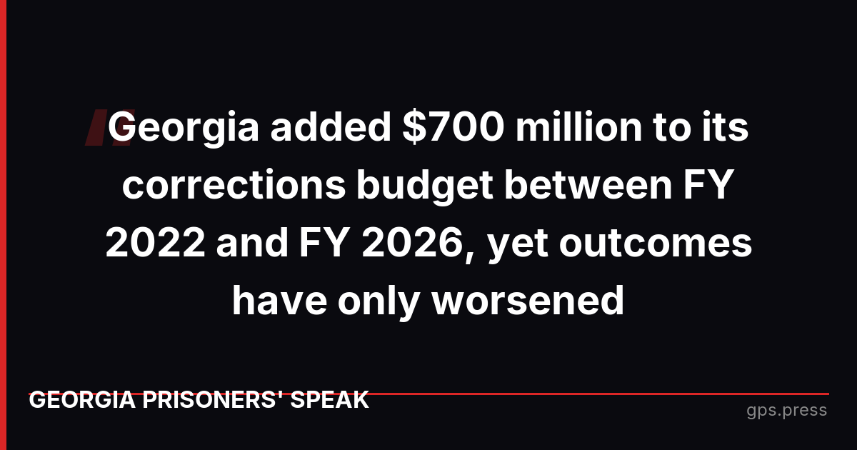 Georgia added $700 million to its corrections budget between FY 2022 and FY 2026, yet outcomes have only worsened