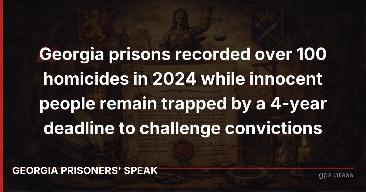 Georgia prisons recorded over 100 homicides in 2024 while innocent people remain trapped by a 4-year deadline to challenge convictions