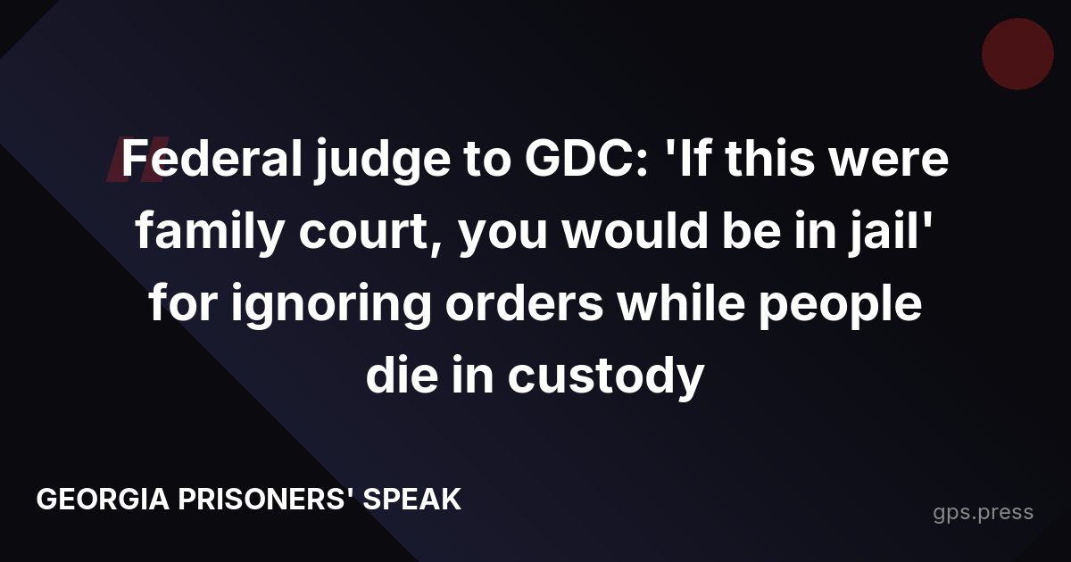 Federal judge to GDC: 'If this were family court, you would be in jail' for ignoring orders while people die in custody