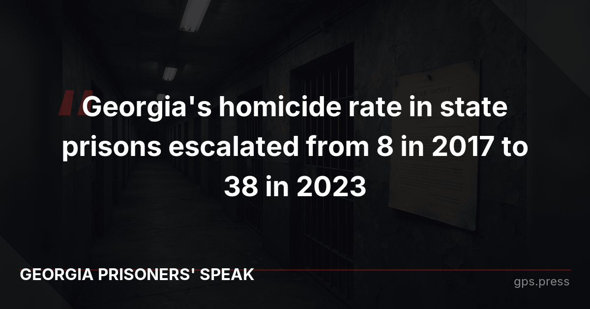 Georgia's homicide rate in state prisons escalated from 8 in 2017 to 38 in 2023