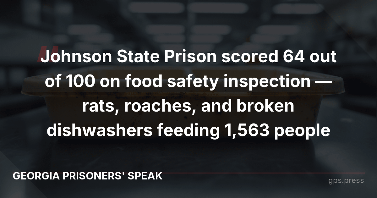 Johnson State Prison scored 64 out of 100 on food safety inspection — rats, roaches, and broken dishwashers feeding 1,563 people